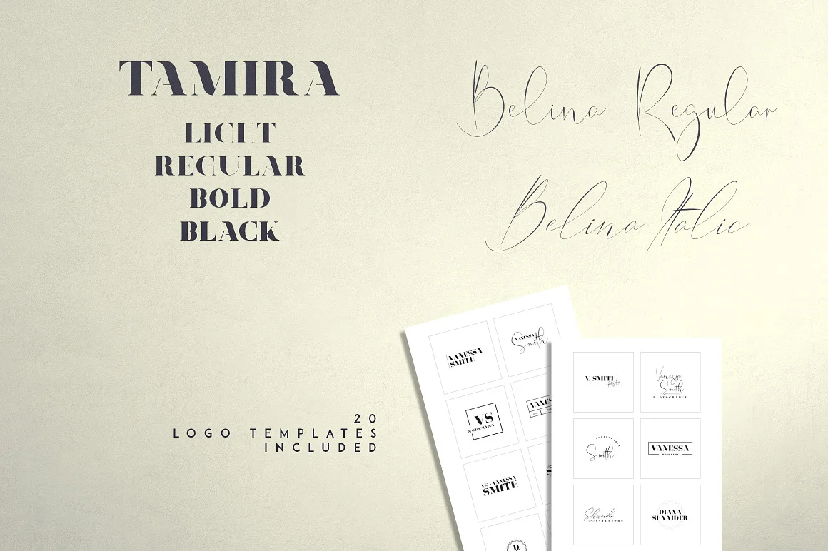Belinda Tamira - Font duo + 20 Logos