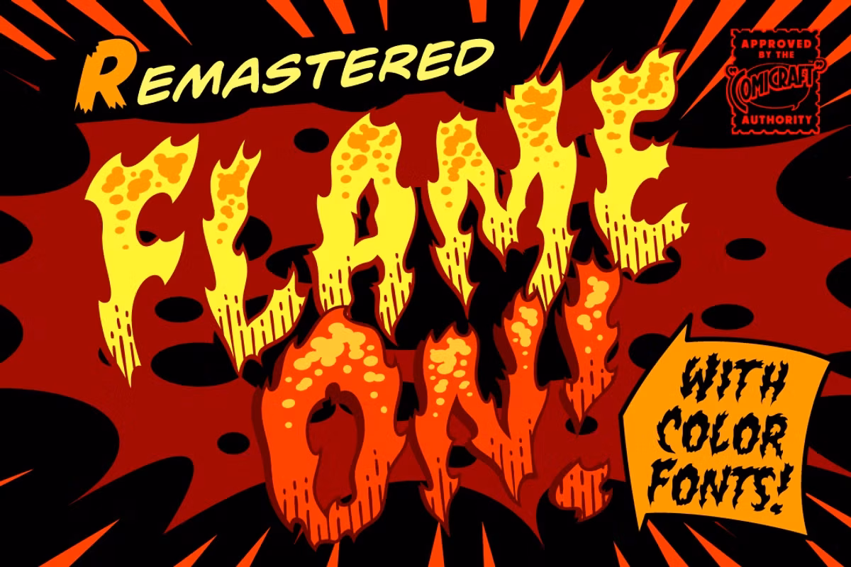 Flame On - firey comic FX color font Free Download Free Download Flame On - firey comic FX color font Free Download Free Download