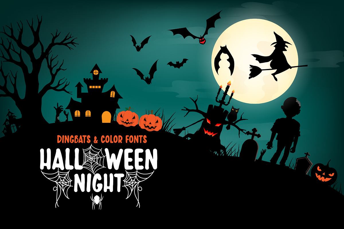 Halloween Night Dingbats&Color Font Free Download Free Download