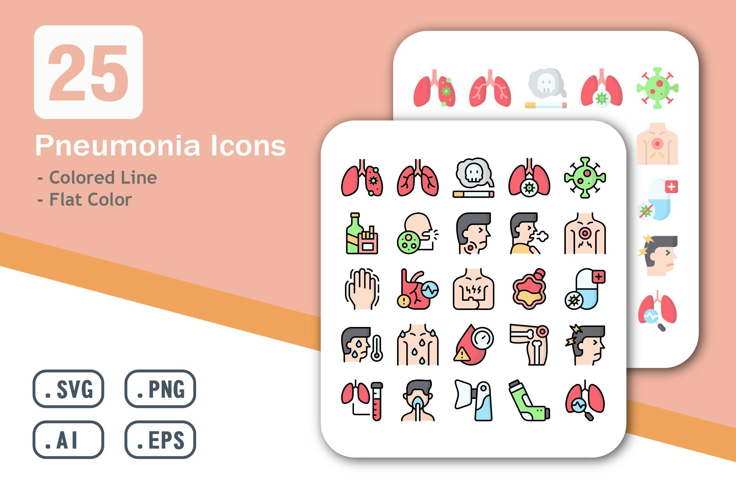 Pneumonia Icons - Colored Line and Flat Color Free Download Pneumonia Icons - Colored Line and Flat Color Free Download
