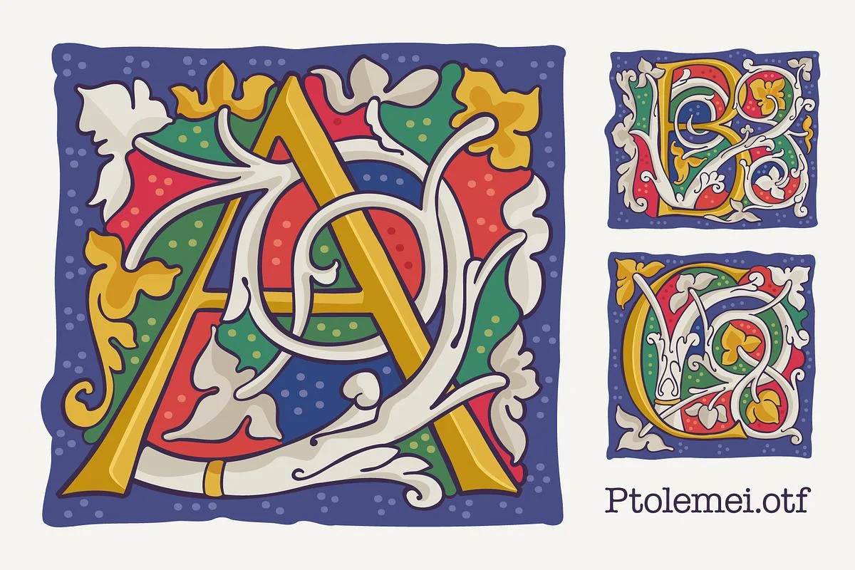 Ptolemei Colored drop caps font Free Download | Font Download