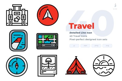 40 Travel Icons - Detailed Line Icon