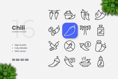 Chili Outline Icons