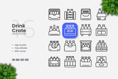 Drink Crate Outline Icons