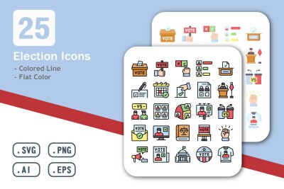 Election Icons - Colored Line and Flat Color