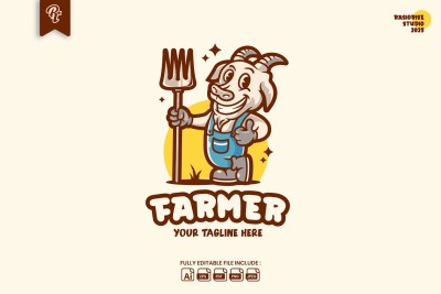 Farmer Goat Retro Cartoon Logo