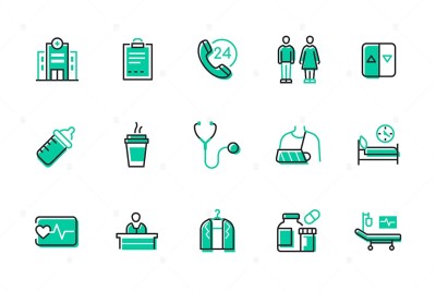 Hospital Wayfinding and Health Care - Line Icons