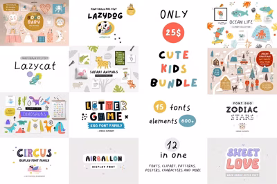KIDS BUNDLE - fonts & clipart Free Download