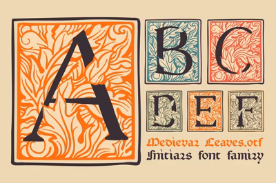 Medieval Leaves Colored initials set Free Download