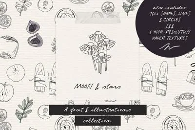 Moon And Stars font & illustrations