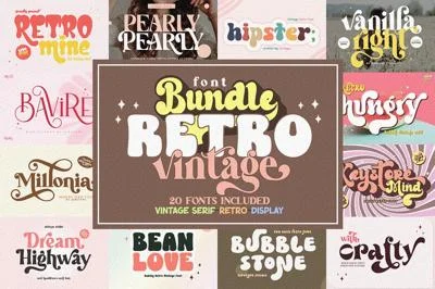 Retro Font Bundle - 20 Vintage Fonts